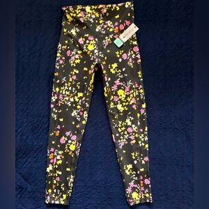 NWT Ideology Performance Leggings 7/8th Length Pansy Poppyseed Black Floral Sz S